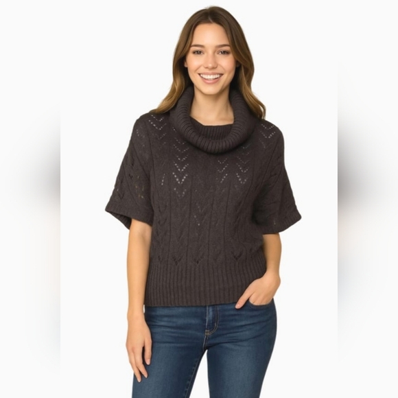 XX3 Sweaters - Crochet Pointelle Knit Eyelet Cowl Neck Wool Blend Sweater Gray Retro Size M